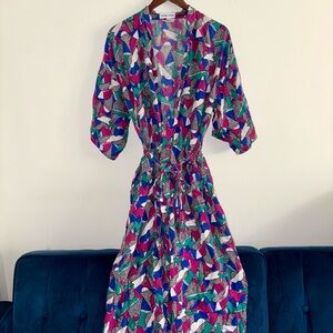 100% Silk Colourful Geometric Print Robe